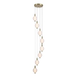 79242-006 Satin Brass 8 Light LED Cluster Pendant with White Ribbed Glass