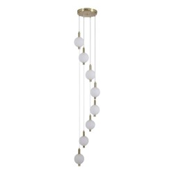 79242-006 Satin Brass 8 Light LED Cluster Pendant with White Ribbed Glass