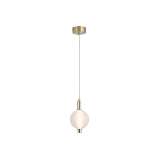 79243-006 Satin Brass LED Pendant with White Ribbed Glass