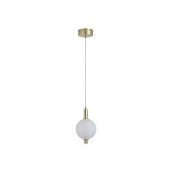 79243-006 Satin Brass LED Pendant with White Ribbed Glass