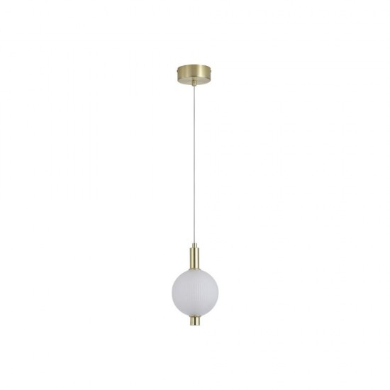 79243-006 Satin Brass LED Pendant with White Ribbed Glass
