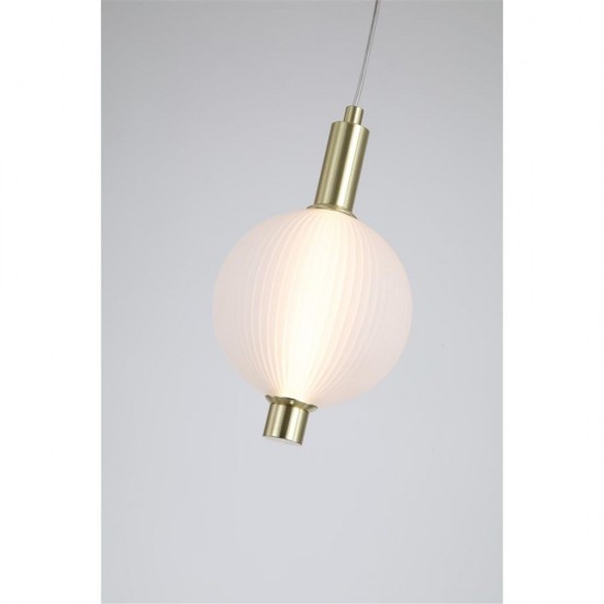 79243-006 Satin Brass LED Pendant with White Ribbed Glass