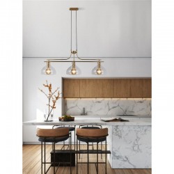 71945-006 Brass 3 Light over Island Fitting with Clear Glass
