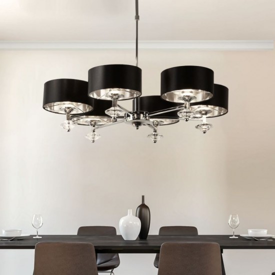 59614-006 Black & Polished Chrome 6 Light Centre Fitting 59614-006 Black & Polished Chrome 6 Light Centre Fitting