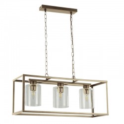 33415-10 Antique Brass 3 Light over Island Fitting with Clear Glasses 33415-10 Antique Brass 3 Light over Island Fitting with Clear Glasses