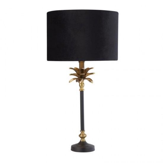 72117-006 Black & Antique Brass Table Lamp with Black Velvet Shade