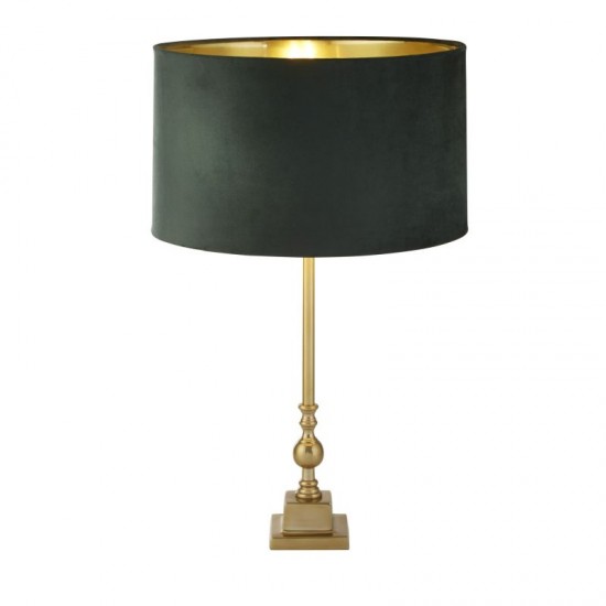 72124-006 Antique Brass Table Lamp with Green Velvet Shade