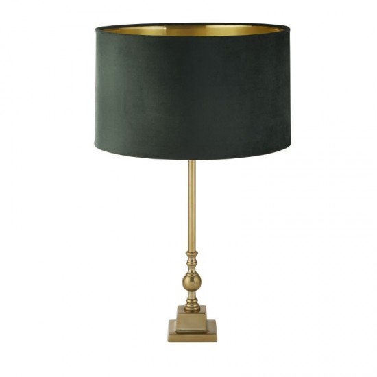 72124-006 Antique Brass Table Lamp with Green Velvet Shade