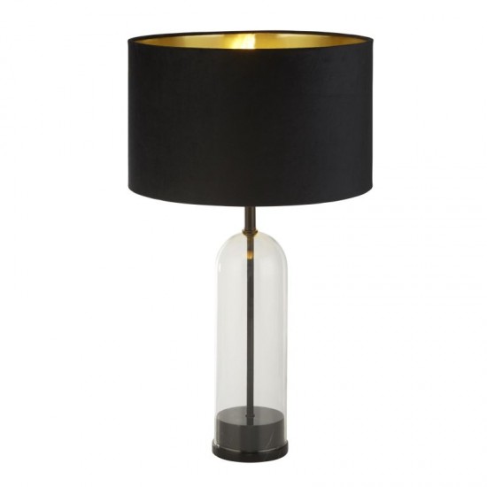 72132-006 Black & Clear Glass Table Lamp with Black Velvet Shade