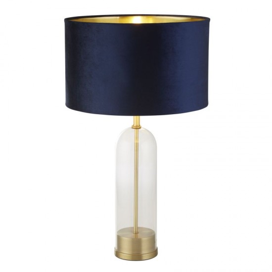 72138-006 Brass & Clear Glass Table Lamp with Navy Velvet Shade