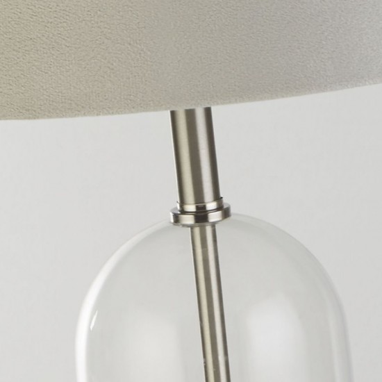 72141-006 Satin Nickel & Clear Glass Table Lamp with Grey Velvet Shade