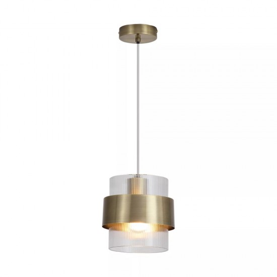 83459-006 Antique Brass Pendant with Clear Ribbed Glass