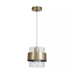 83459-006 Antique Brass Pendant with Clear Ribbed Glass