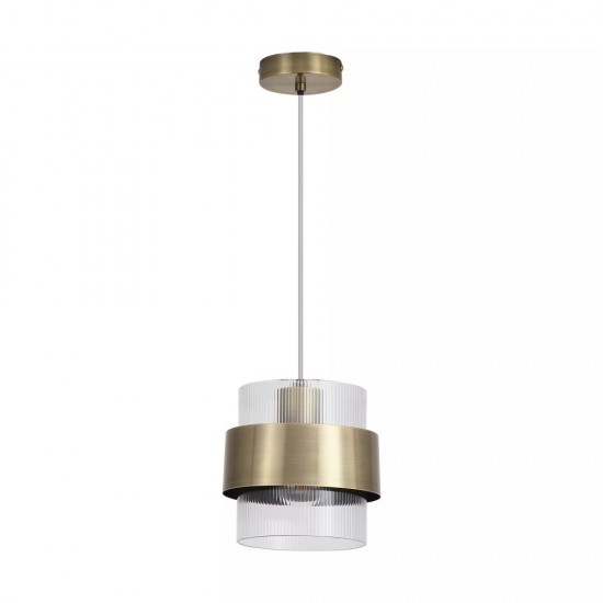 83459-006 Antique Brass Pendant with Clear Ribbed Glass