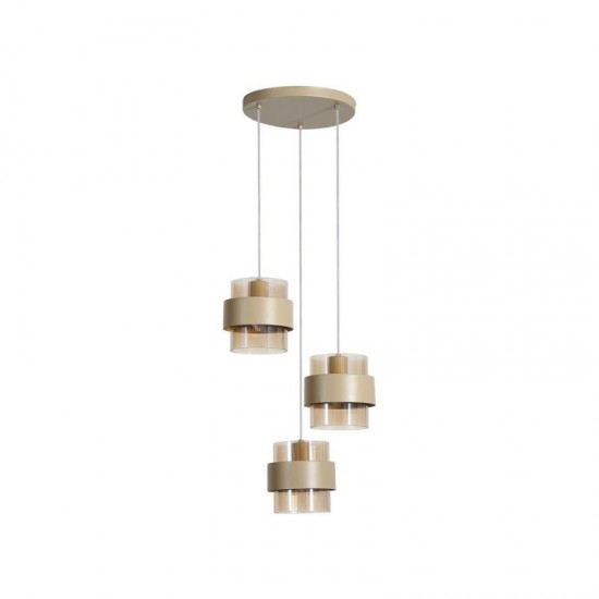 78939-006 Sand 3 Light Cluster Pendant with Amber Ribbed Glass