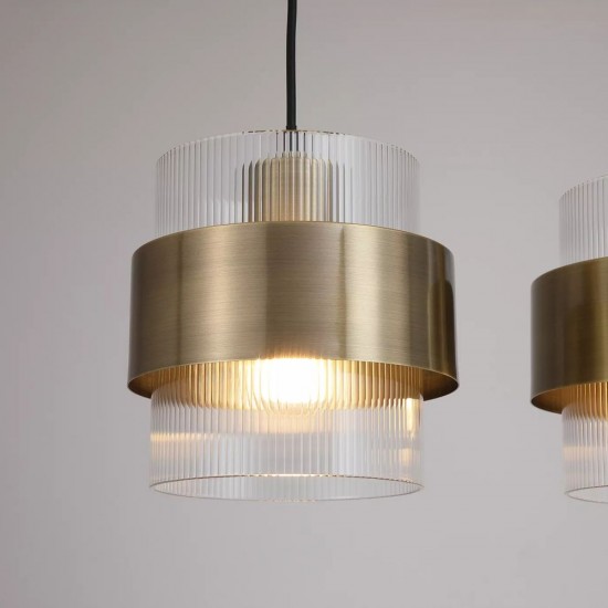 83462-006 Antique Brass 4 Light over island Fitting with Clear Ribbed Glass