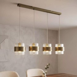 83462-006 Antique Brass 4 Light over island Fitting with Clear Ribbed Glass