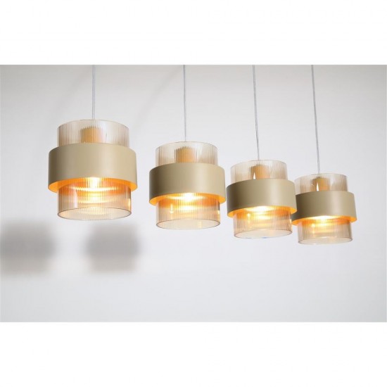79275-006 Sand 4 Light over island Fitting with Amber Ribbed Glass