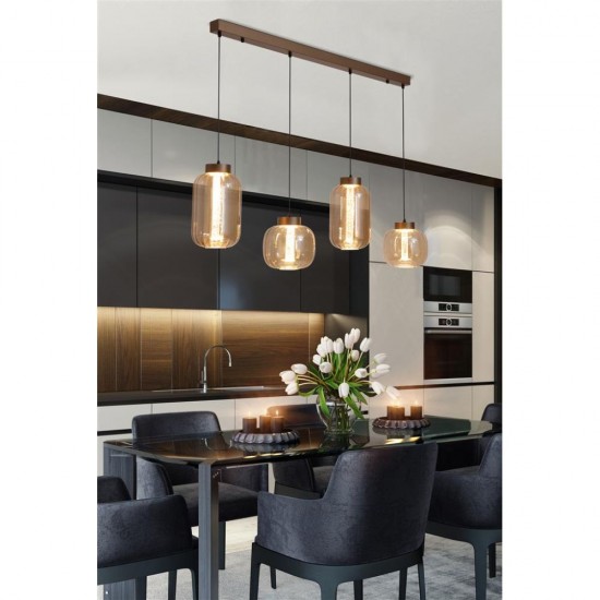 79281-006 LED Latte 4 Light over Island Fitting with Amber Ribbed Glass