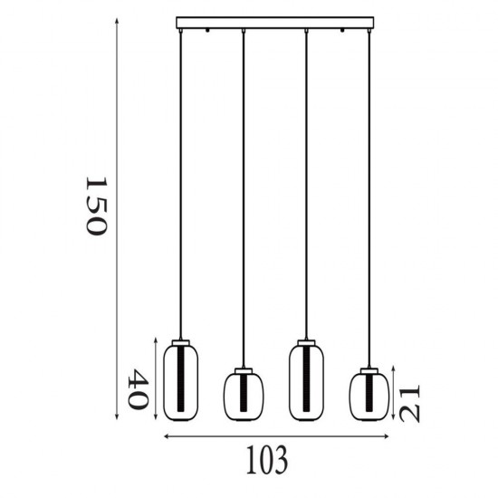79281-006 LED Latte 4 Light over Island Fitting with Amber Ribbed Glass