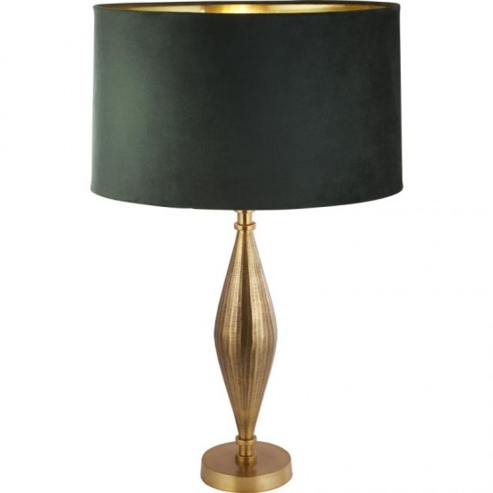 72163-006 Antique Brass Table Lamp with Green Velvet Shade & Gold Inner