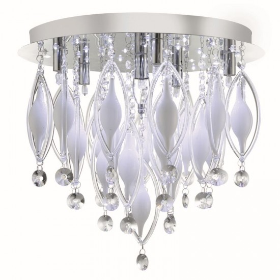 8590-006 Chrome 6 Light Ceiling Lamp with Crystal and Remote