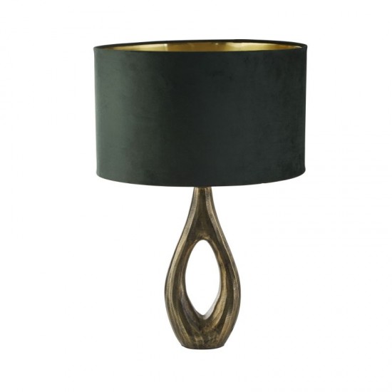 72174-006 Antique Brass Table Lamp with Green Velvet Shade & Gold Inner