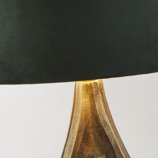 72174-006 Antique Brass Table Lamp with Green Velvet Shade & Gold Inner