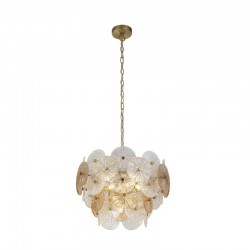 72176-006 Bronze 5 Light Pendant with Clear & Amber Glasses