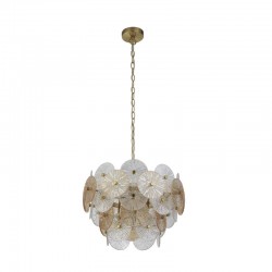 72176-006 Bronze 5 Light Pendant with Clear & Amber Glasses