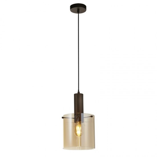 72182-006 Matt Brown Pendant with Amber Glass