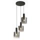 72183-006 Matt Black 3 Light Cluster Pendant with Smoked Ombre Glasses