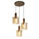 72184-006 Matt Brown 3 Light Cluster Pendant with Amber Glasses