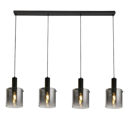 72185-006 Matt Black 4 Light over Island Fitting with Smoked Ombre Glasses