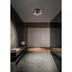 75403-006 Matt Black 3 Light Flush with Smoked Ombre Glass