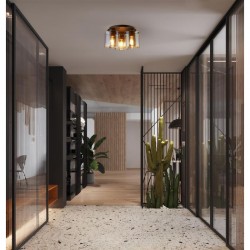 75402-006 Matt Brown 3 Light Flush with Amber Glass