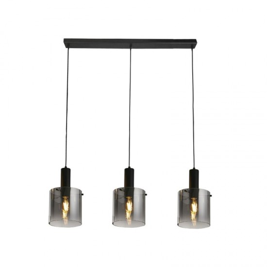 8280-006 Matt Black 3 Light over Island Fitting with Smoked Ombre Glass