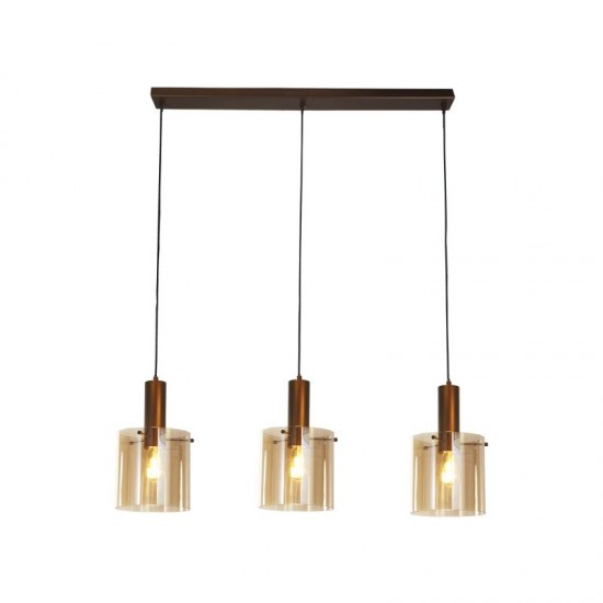 8286-006 Matt Brown 3 Light over Island Fitting with Amber Glass