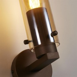 75408-006 Matt Brown Wall Lamp with Amber Glass
