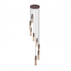 75409-006 Matt Brown 8 Light Cluster Pendant with Amber Glass
