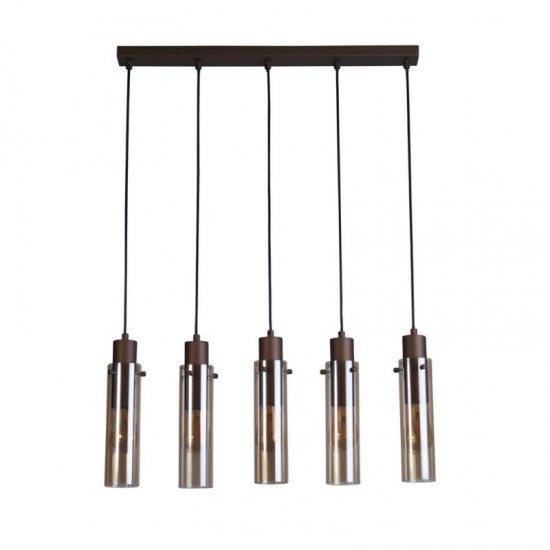 75410-006 Matt Brown 5 Light over Island Fitting with Amber Glass