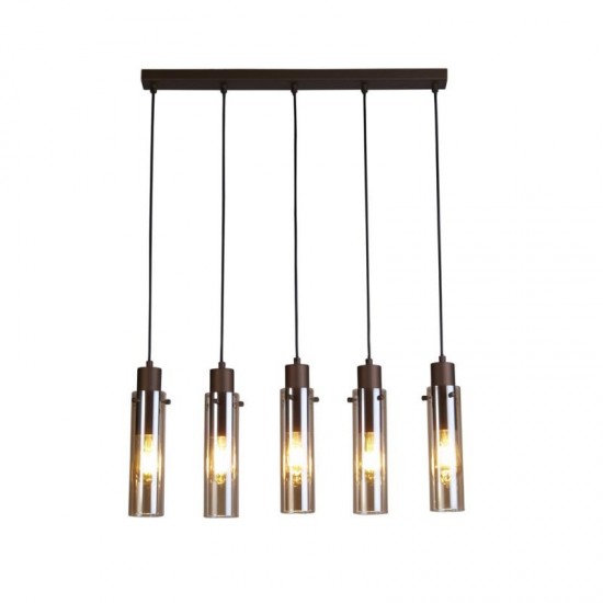 75410-006 Matt Brown 5 Light over Island Fitting with Amber Glass