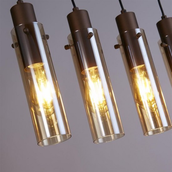 75410-006 Matt Brown 5 Light over Island Fitting with Amber Glass