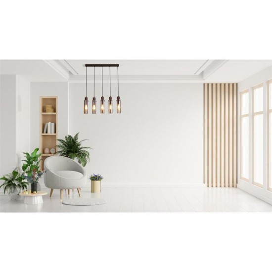 75410-006 Matt Brown 5 Light over Island Fitting with Amber Glass