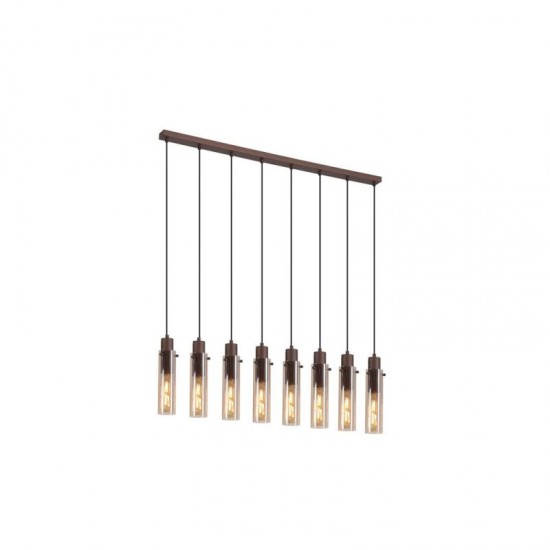75411-006 Matt Brown 8 Light over Island Fitting with Amber Glass