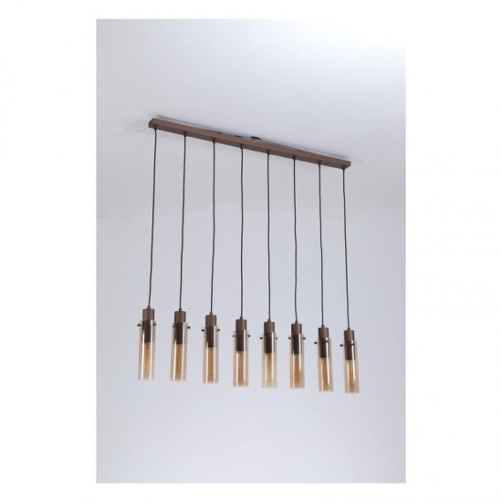 75411-006 Matt Brown 8 Light over Island Fitting with Amber Glass