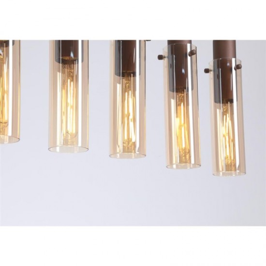 75411-006 Matt Brown 8 Light over Island Fitting with Amber Glass