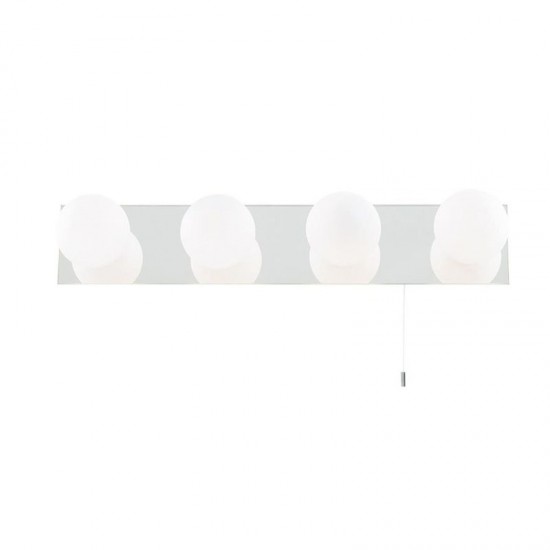 9174-006 Bathroom Mirrored 4 Light Wall Lamp with White Glasses