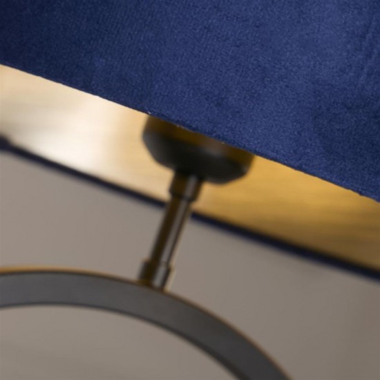 79309-006 Matt Black Table Lamp with Navy Velvet Shade