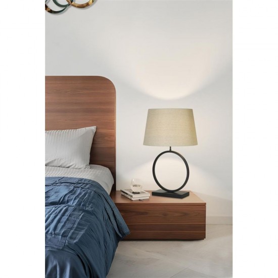 79311-006 Matt Black Table Lamp with Natural Shade